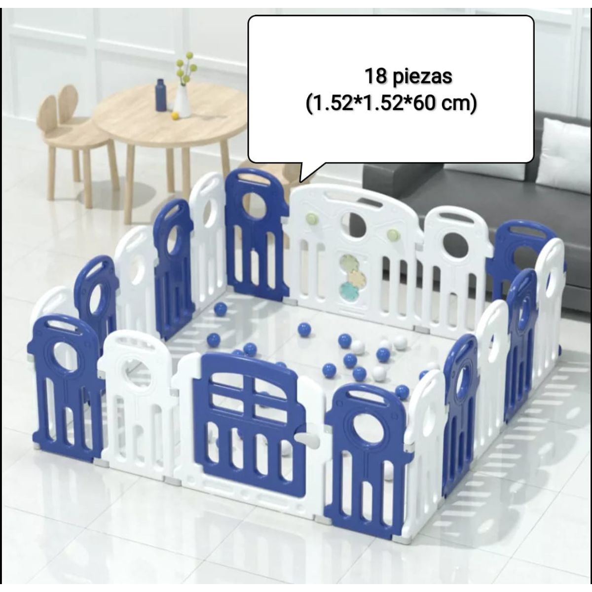 GENERICO - Corral Bebé Azul 18 Piezas + tapete