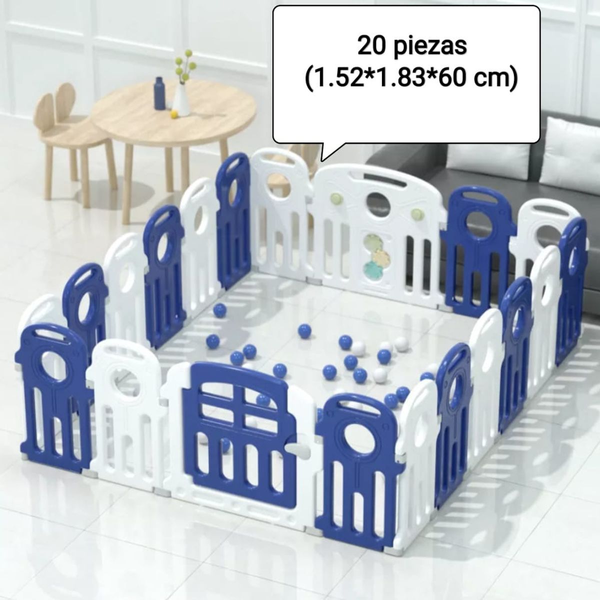 GENERICO - Corral Bebé Azul 20 Piezas + tapete