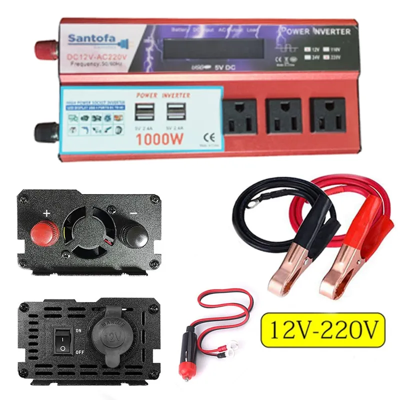 SANTOFA ELECTRONICS - Inversor de Corriente 12v a 220v 1000w 4 USB 3 Sockets pantalla LCD