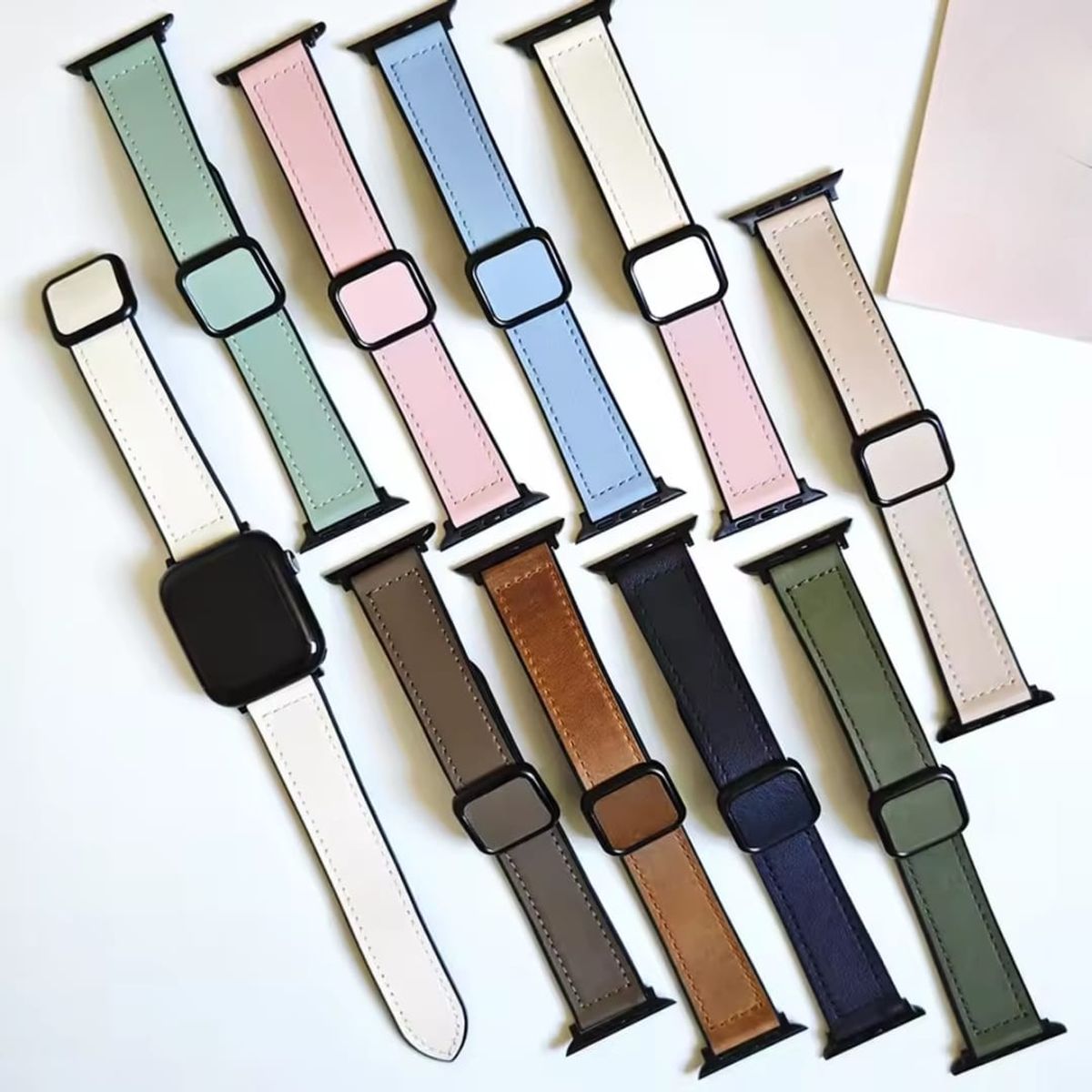 GENERICO - CORREA DE CUERO PARA WATCH 44-45-46 y 49 mm VERDE CLARO