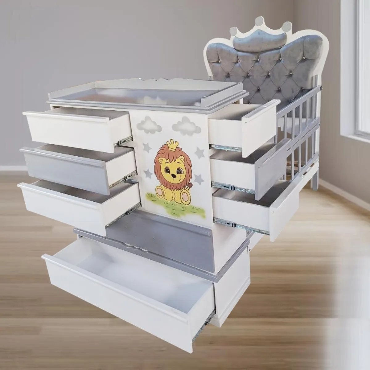 GENERICO - cama cuna plaza y media plomo rey leon full cajon