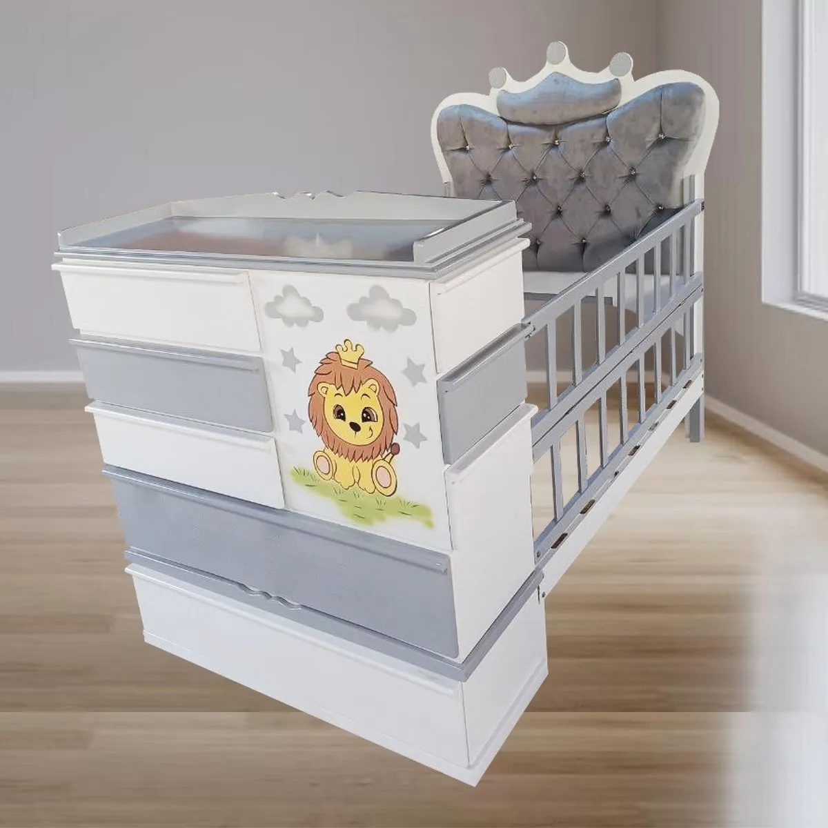 GENERICO - cama cuna plaza y media plomo rey leon full cajon