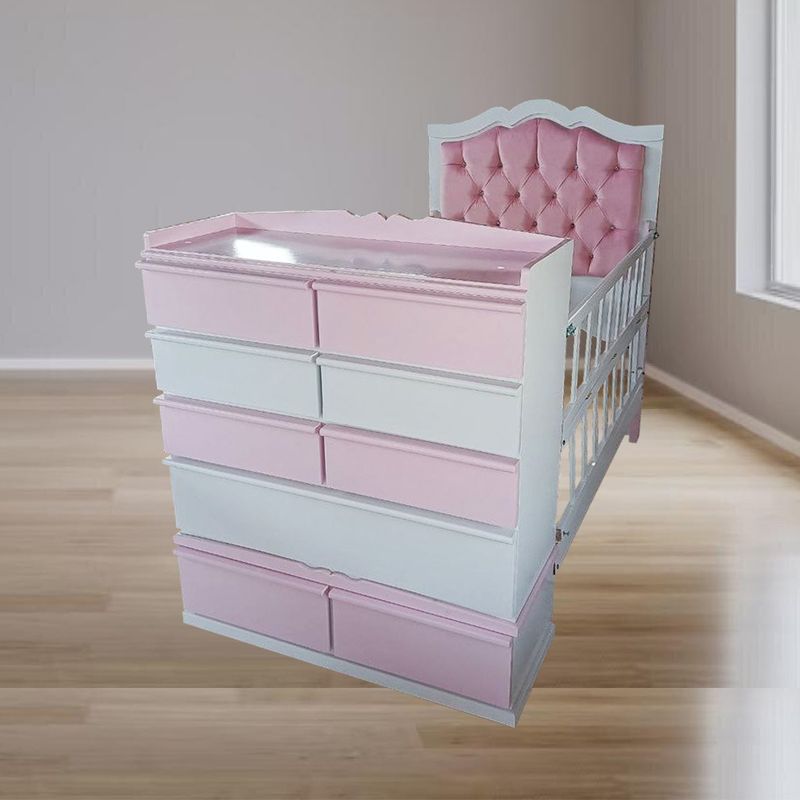 GENERICO - Cama Cuna de Plaza y Media rosado con comoda