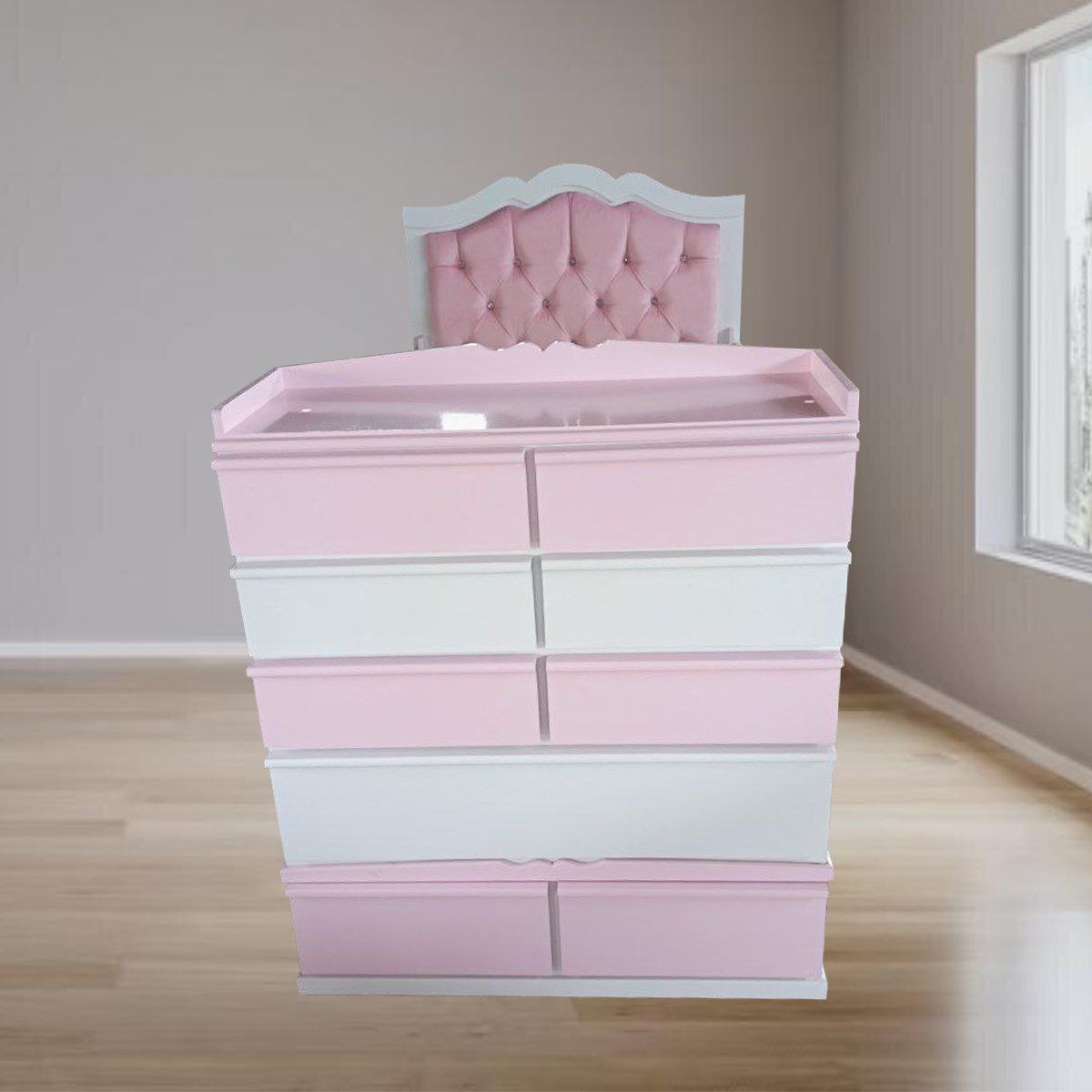 GENERICO - Cama Cuna de Plaza y Media rosado con comoda