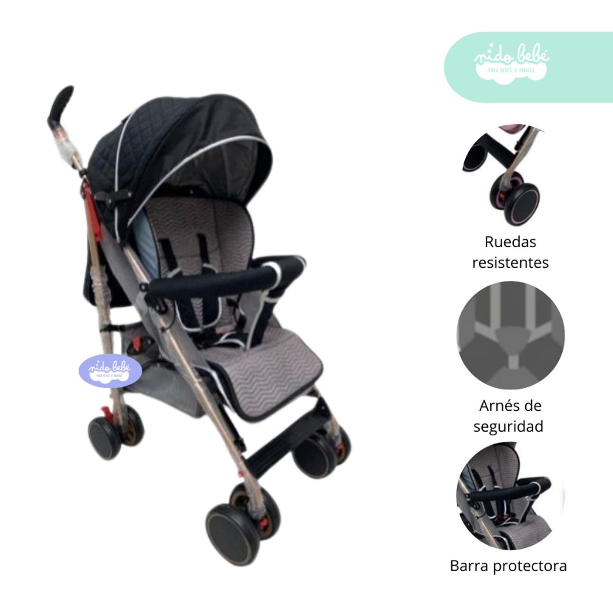 GENERICO - Coche baston de bebe modelo Nora negro