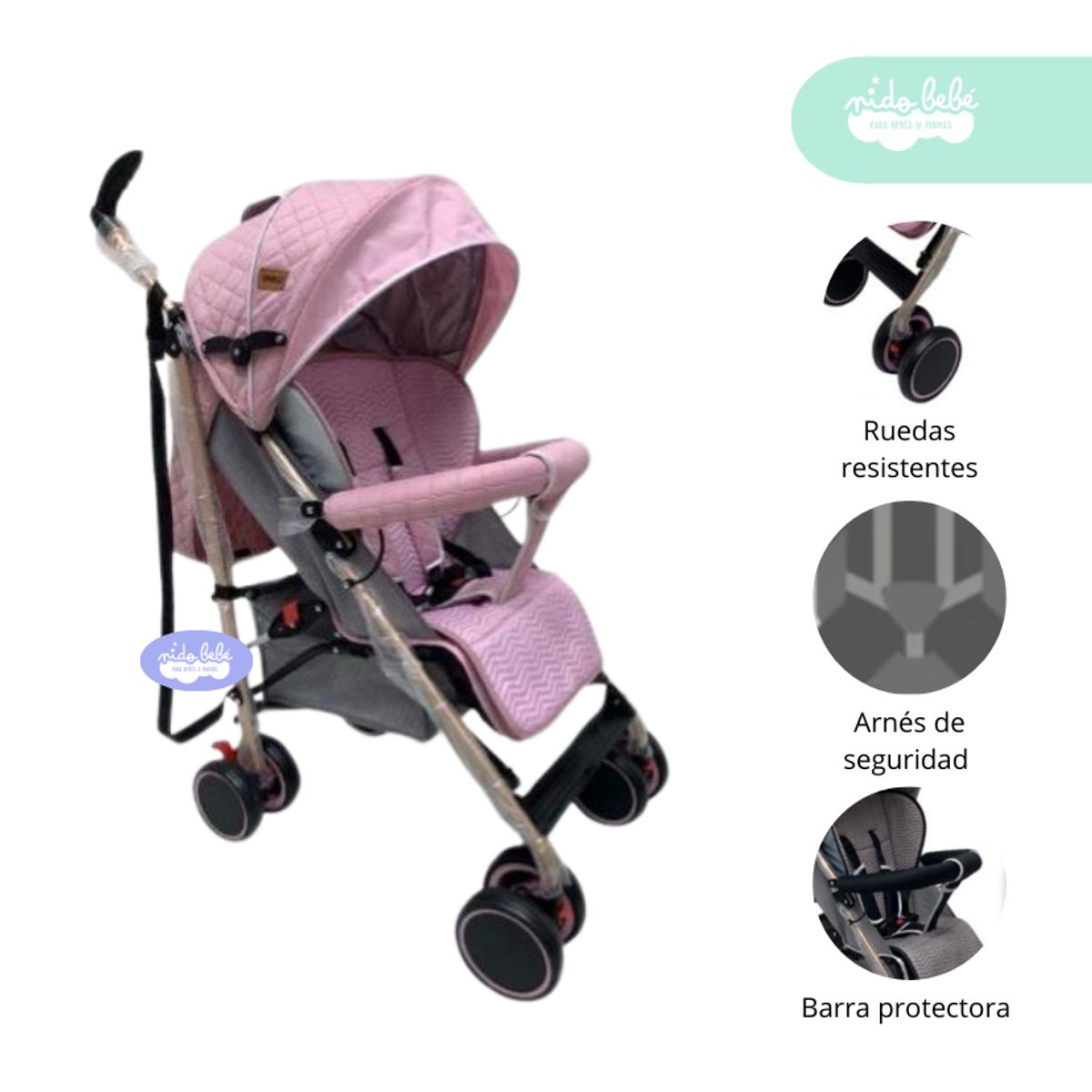 GENERICO - Coche baston de bebe modelo Nora rosado