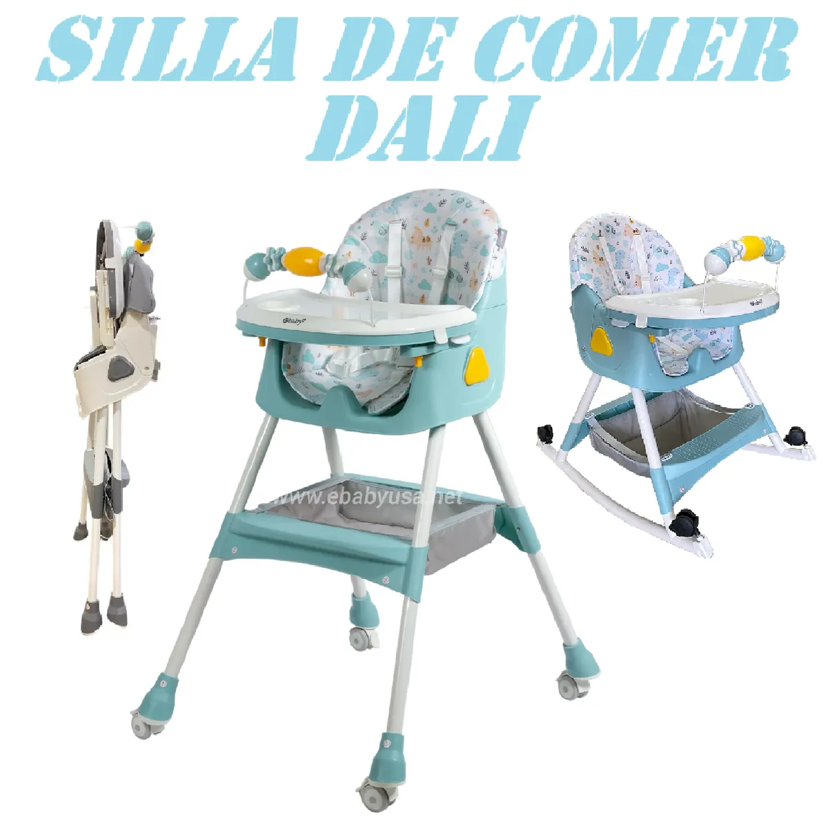 EBABY - Nueva Silla de Comer Mecedora Plegable Dali con Ruedas -Cels