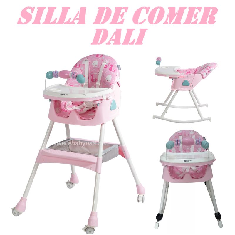 EBABY - Nueva Silla de Comer Mecedora Plegable Dali con Ruedas -Rosa