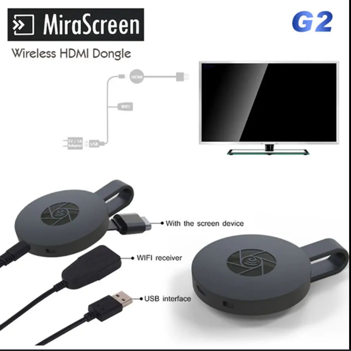GENERICO - Wecast WiFi Display HDMI Dongle Miracast DLNA AirPlay 1080P