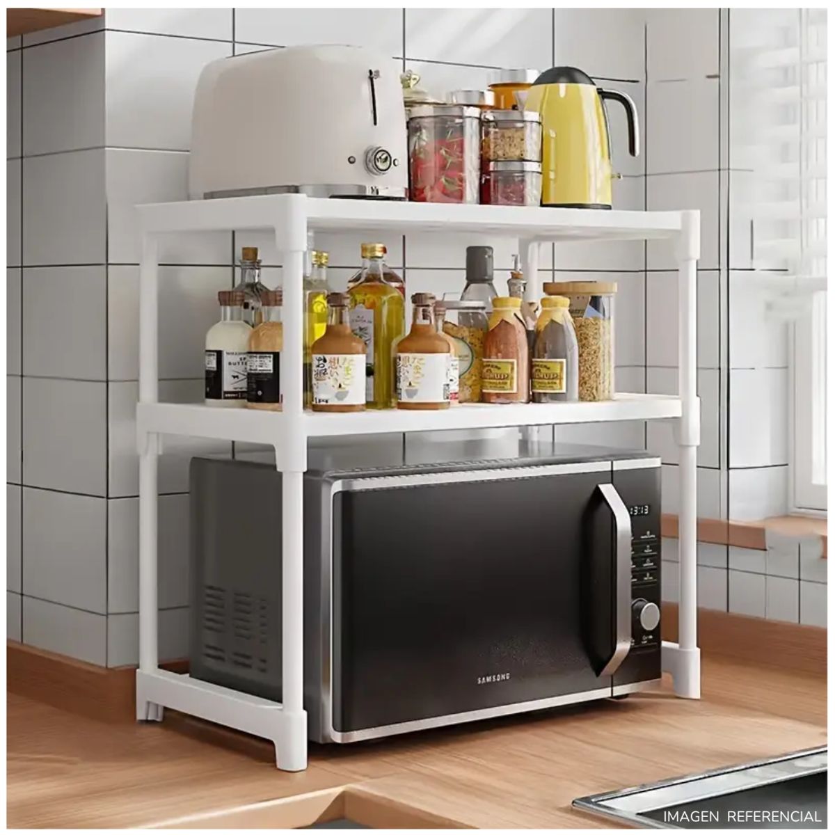 INSPIRA MARKET - Estante Organizador para Microondas Cocina con 2 Niveles Blanco