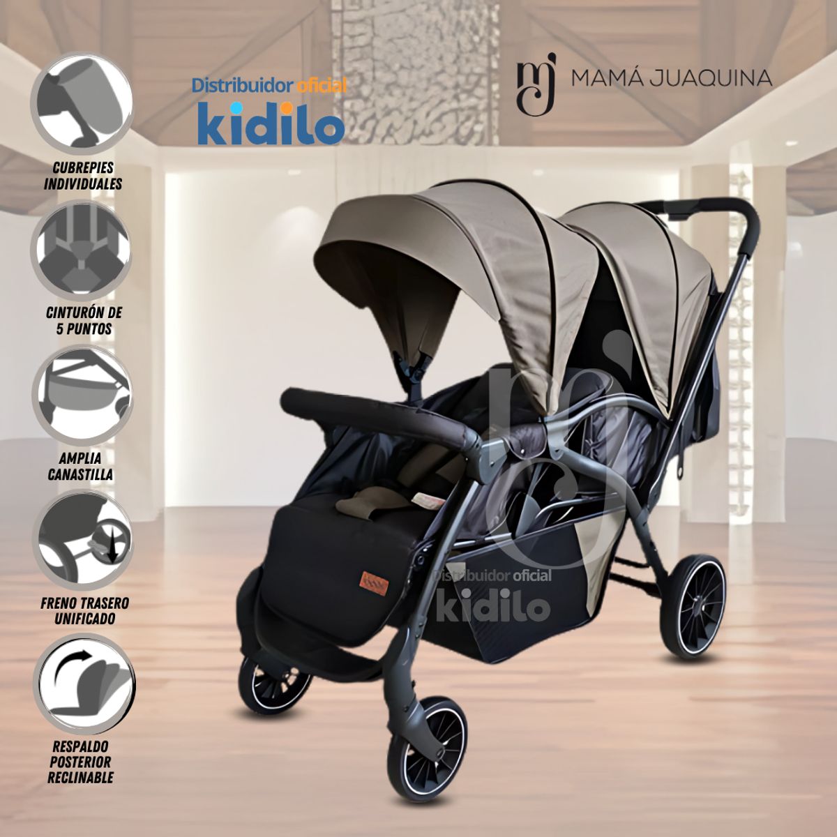 EBABY - Coche Mellicero «TWIN DOUBLE STROLLER» Coffee