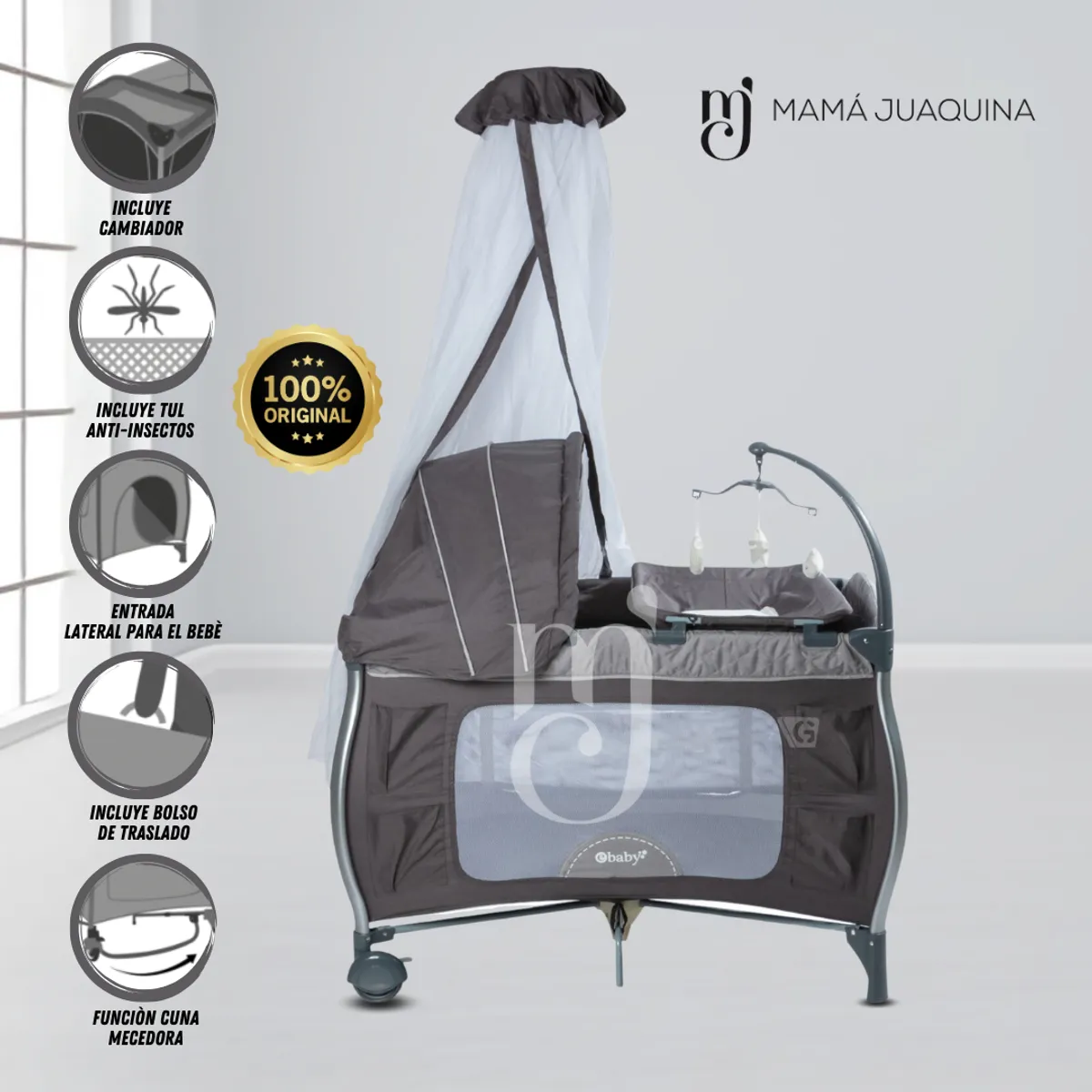 EBABY - Cuna Corral de Lujo «NAPPY» Gray