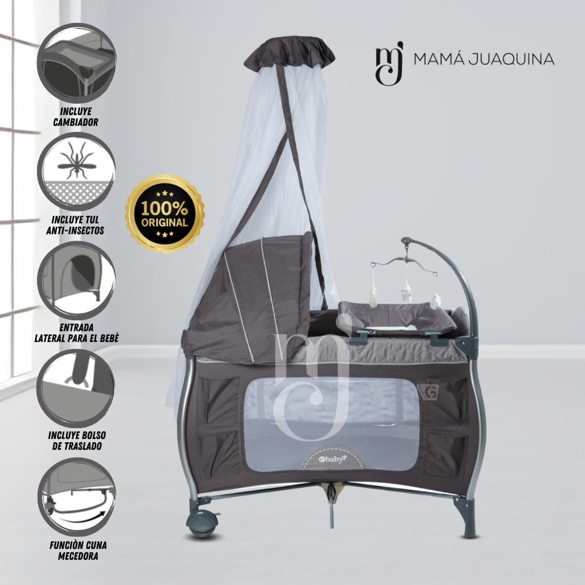 EBABY - Cuna Corral de Lujo «NAPPY» Gray