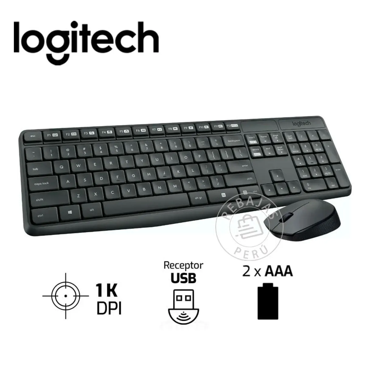 LOGITECH - Combo Teclado y Mouse Logitech MK235 Inalámbricos USB Durabilidad