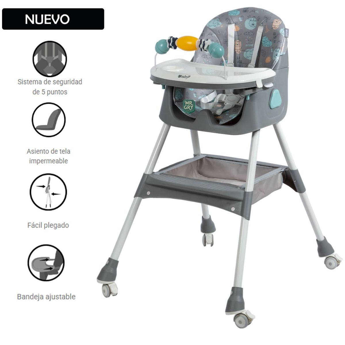 EBABY - Nueva Silla de Comer Ebaby Plegable LULU 631-1 Gris