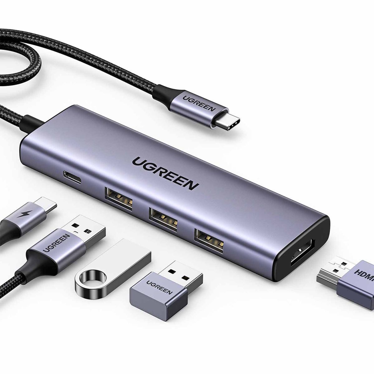 UGREEN - Adaptador Hub Ugreen 5-en-1 de USB-C a HDMIUSB-APD 100w Black 15597