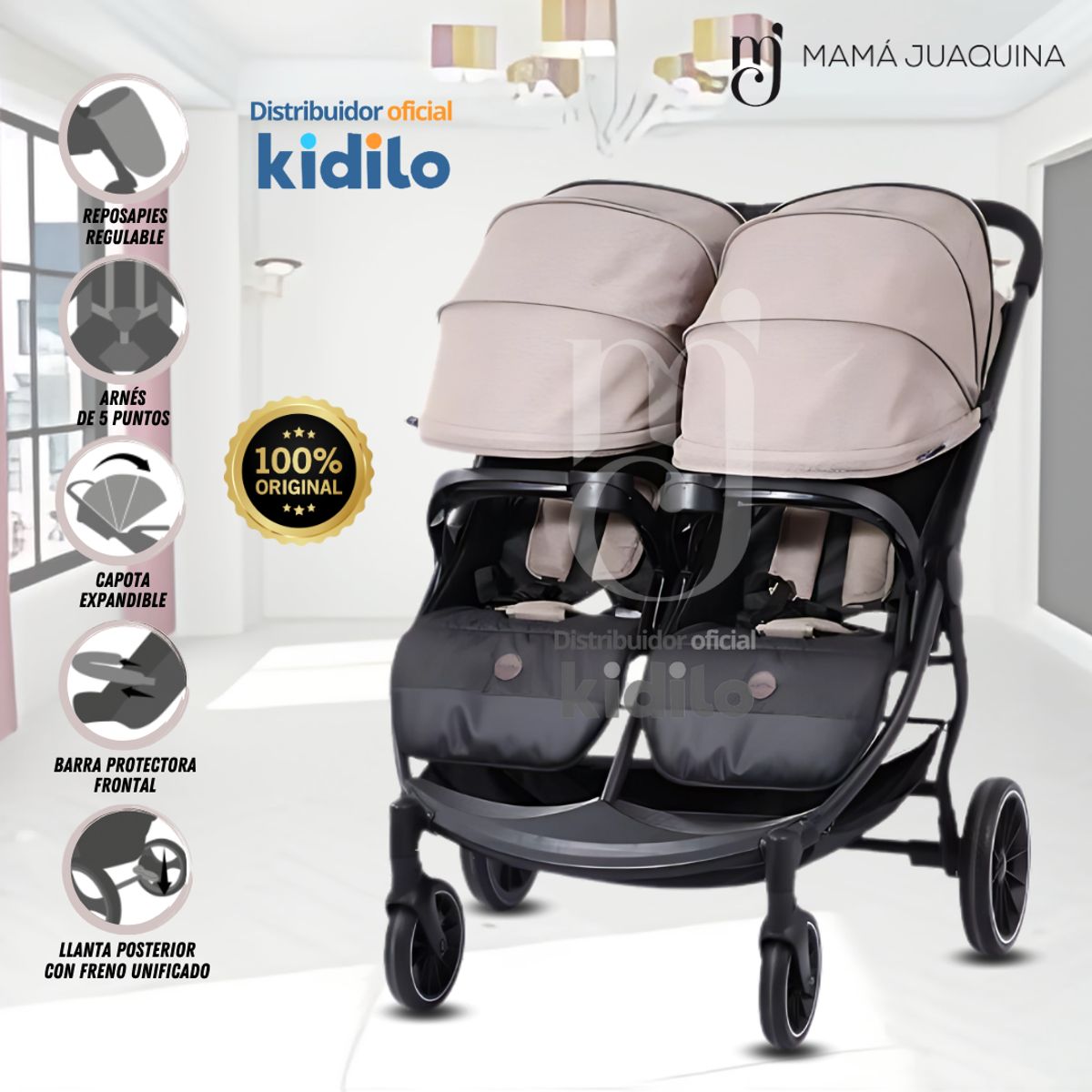 KIDS - Coche Mellicero Kidilo«TWIN STROLLER» Beige