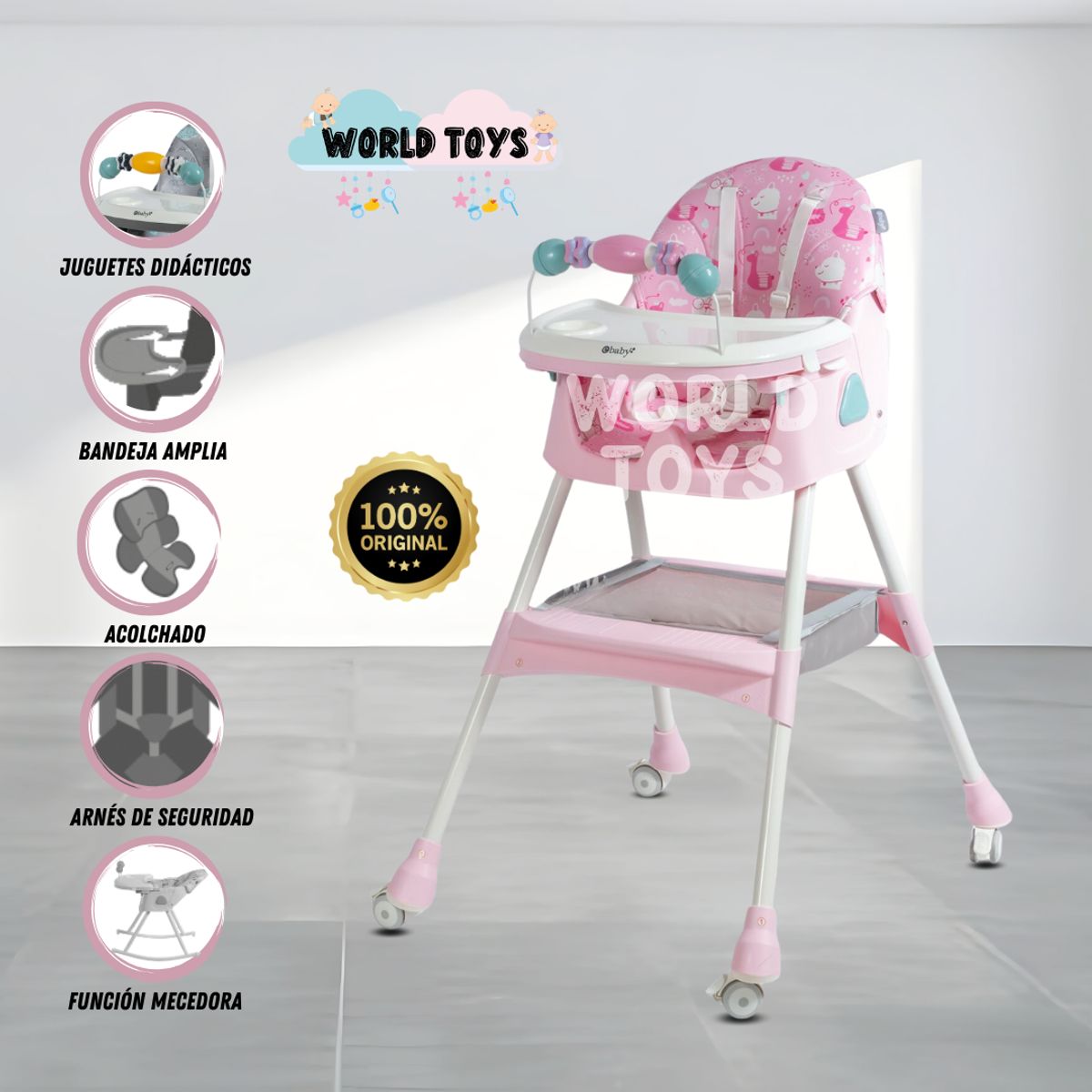EBABY - Silla de Comer con Mecedora «DALÍ» con juguete Pink