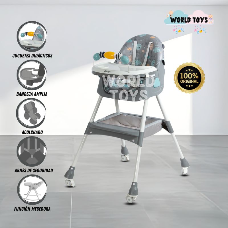 EBABY - Silla de Comer con Mecedora «DALÍ» con juguete Gray