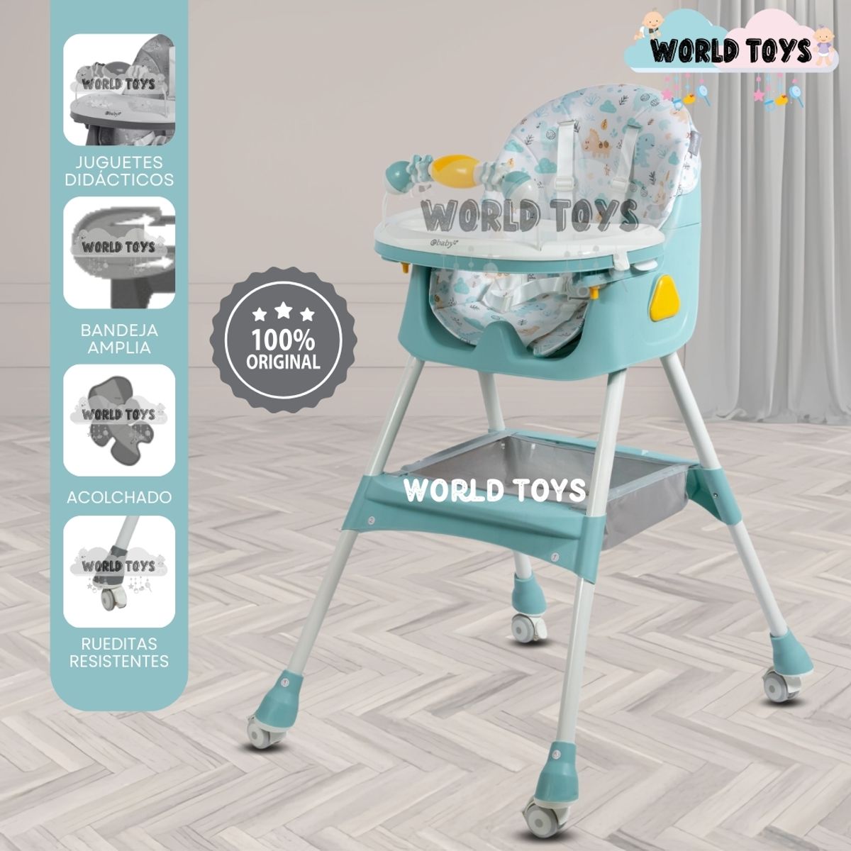 BABY - Silla de Comer  «LULU » con juguete Sky Blue