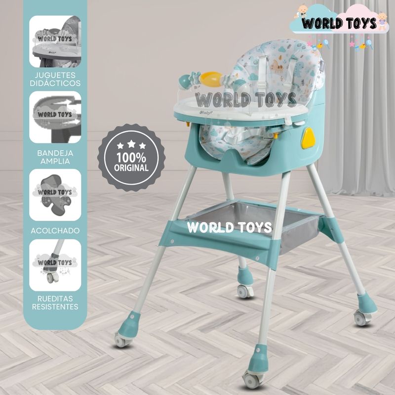 BABY - Silla de Comer  «LULU » con juguete Sky Blue