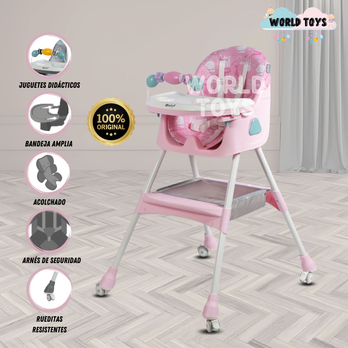 BABY - Silla de Comer  «LULU » con juguete Pink