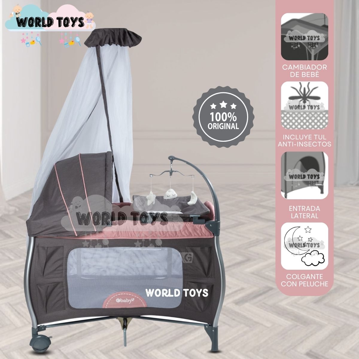 EBABY - Cuna Corral de Lujo «NAPPY» Pink