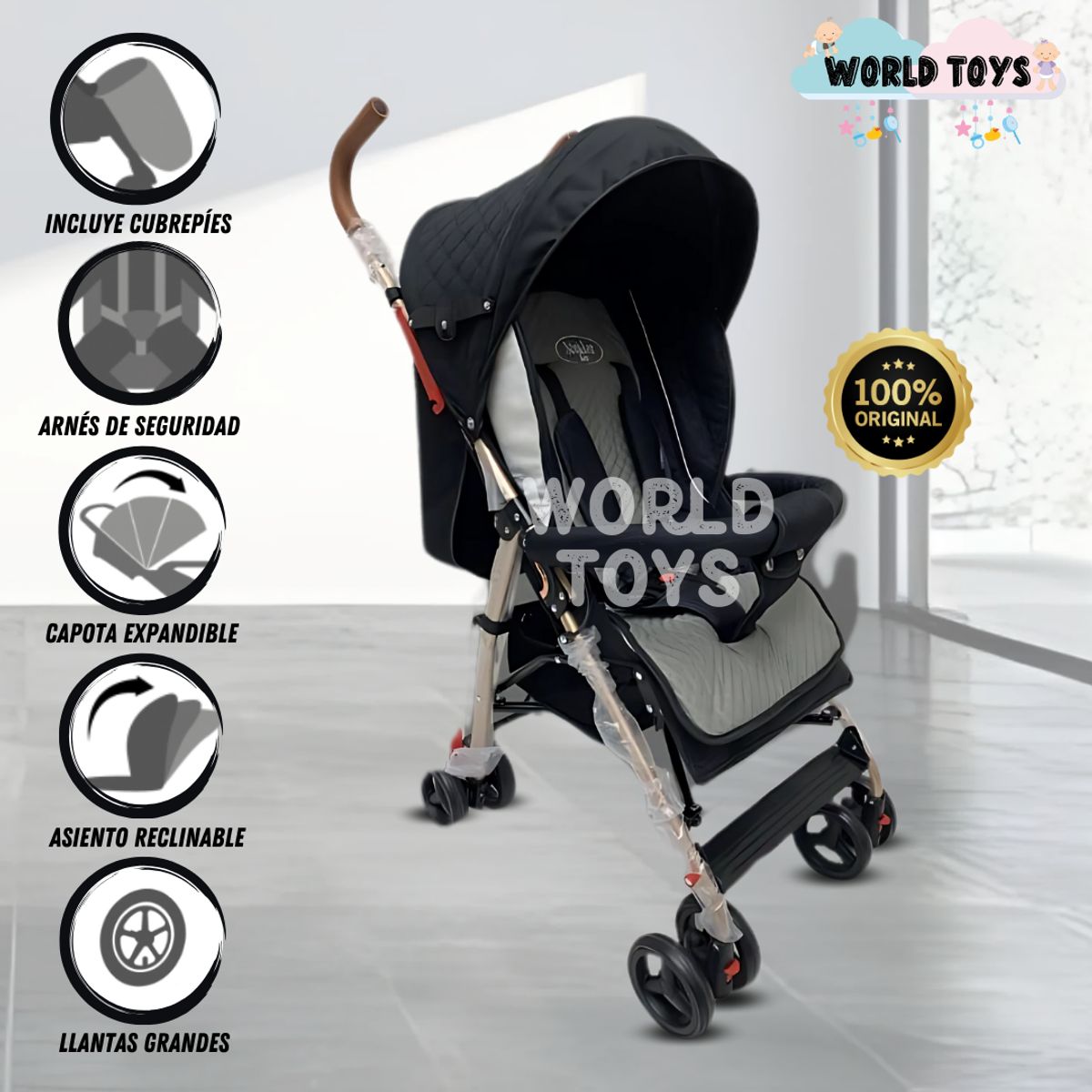 BABY - Coche Bastón de Lujo «PARIS SPORT» Black