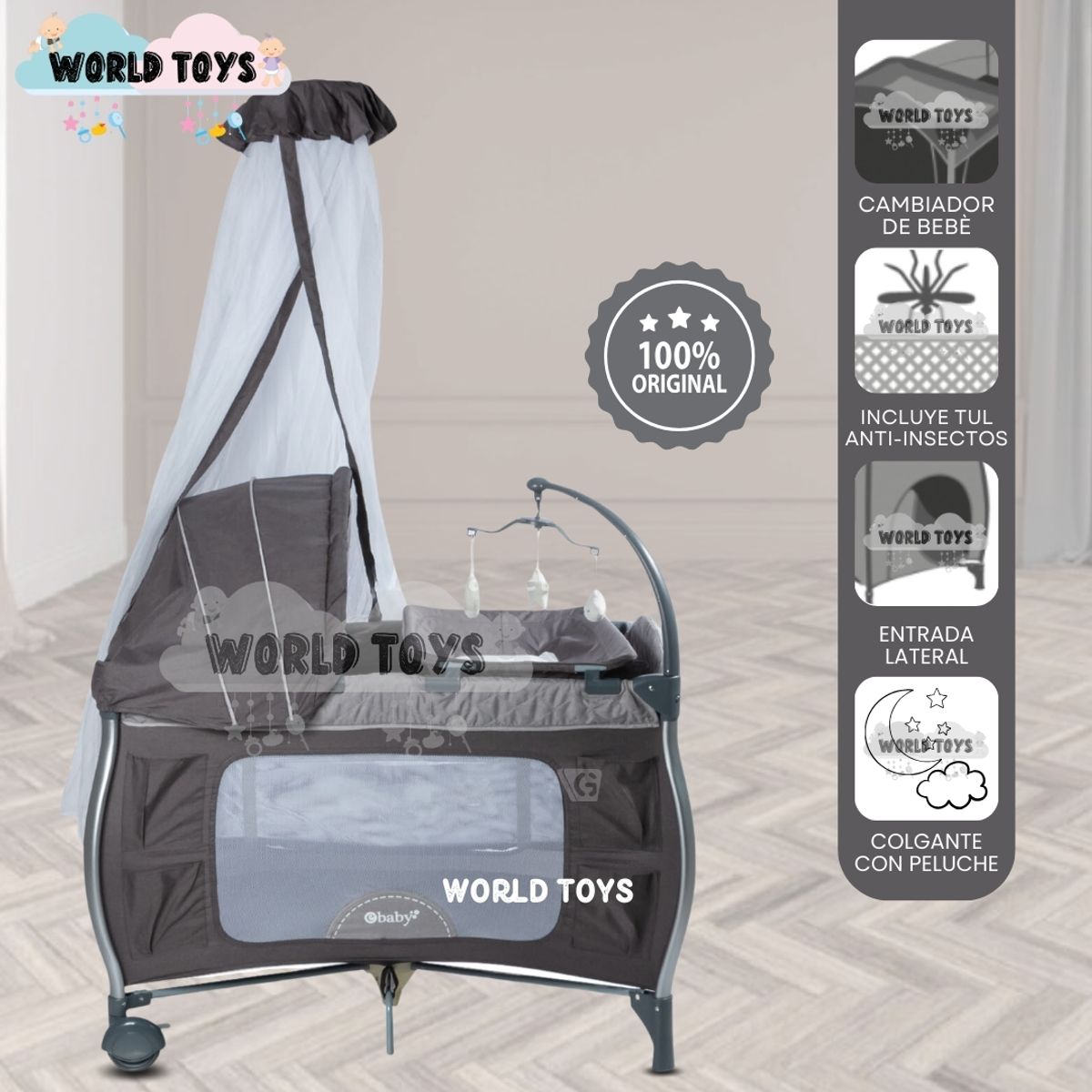 BABY - Cuna Corral de Lujo «NAPPY» Gray