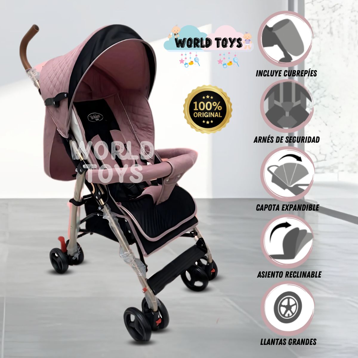 BABY - Coche Bastón de Lujo «PARIS SPORT» Pink