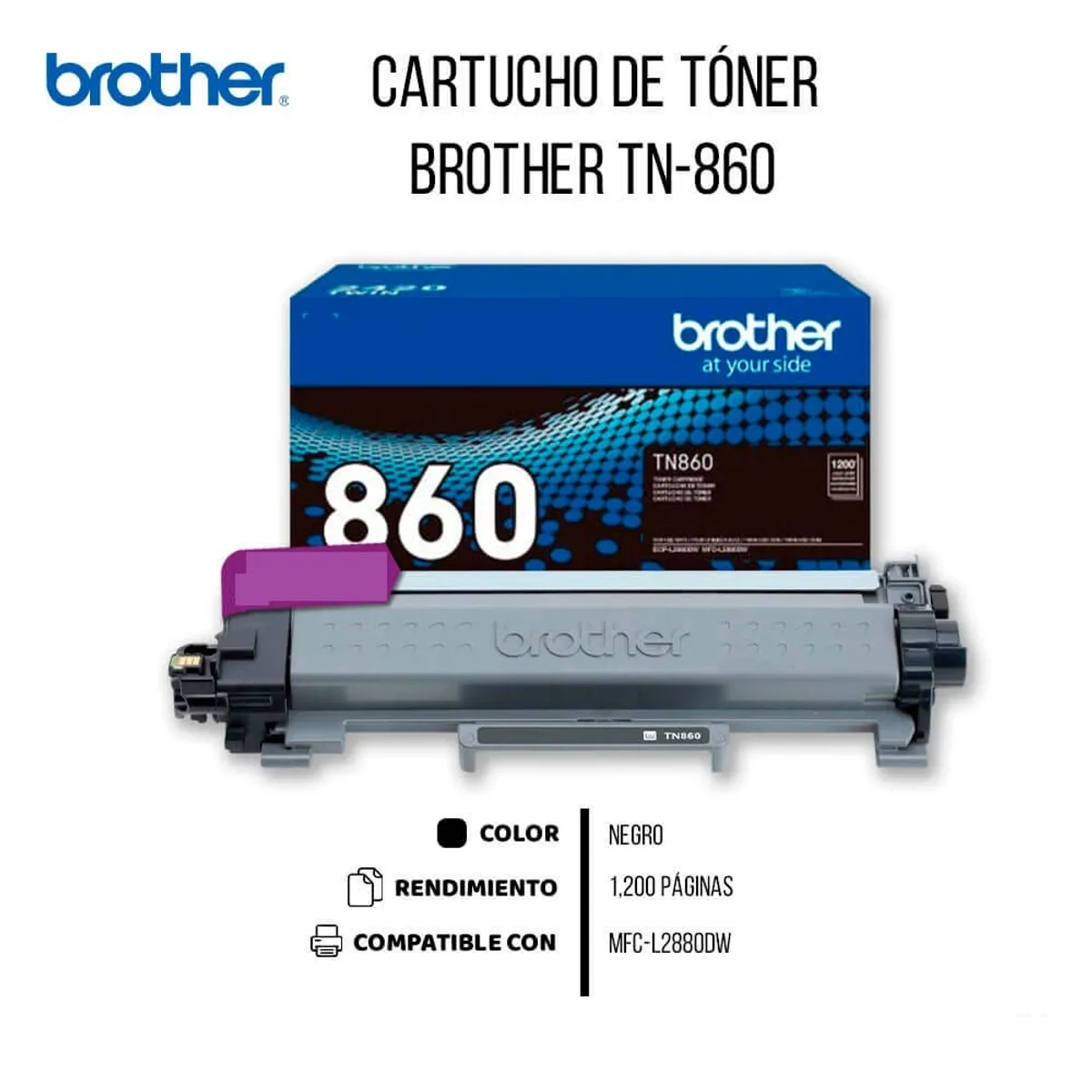 Brother - TONER BROTHER TN-860 PARA MFC-2880DW RINDE 1200 PAG.-NEGRO