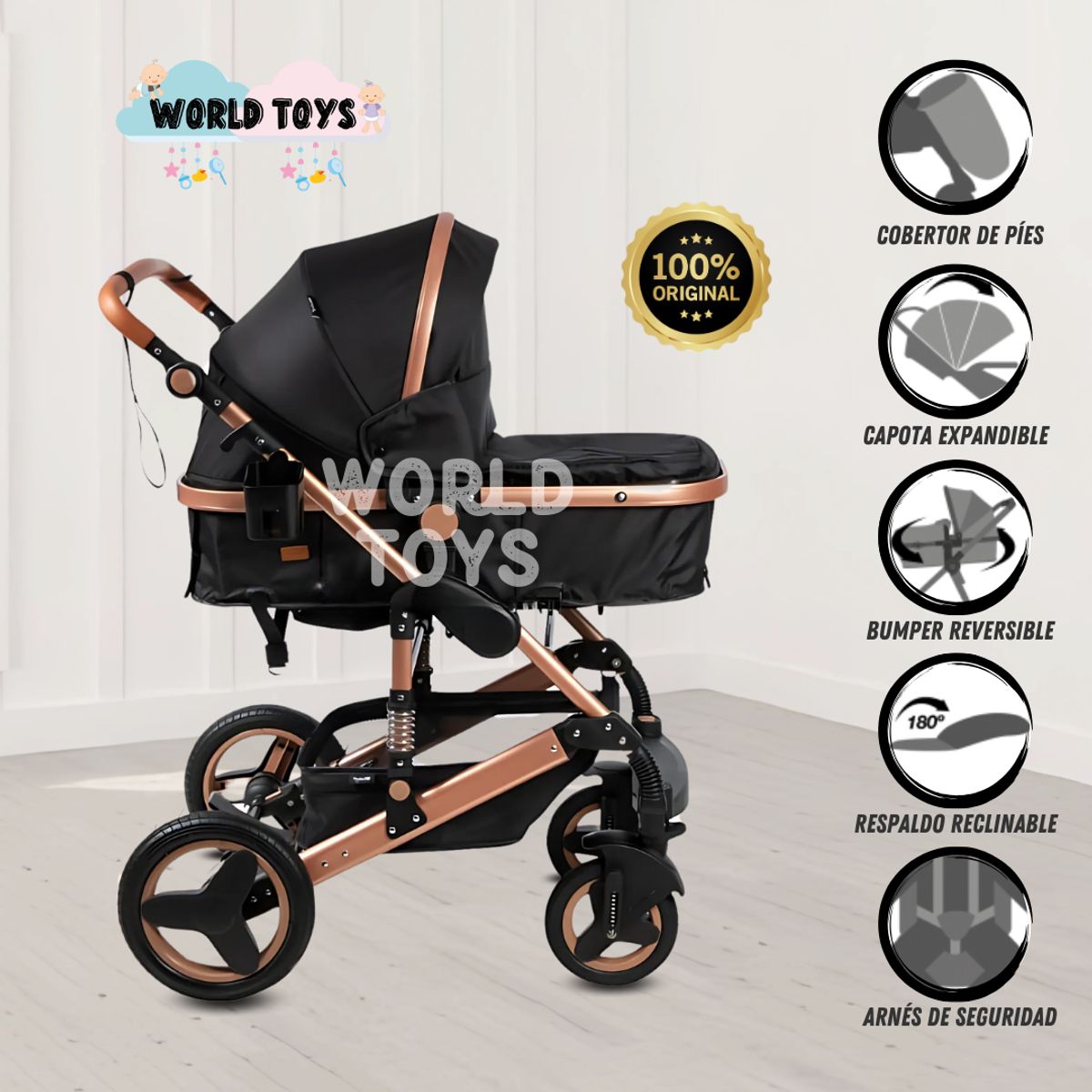 KIDS - Coche Moisés de Lujo «SAGITA» Edición Limitada Black