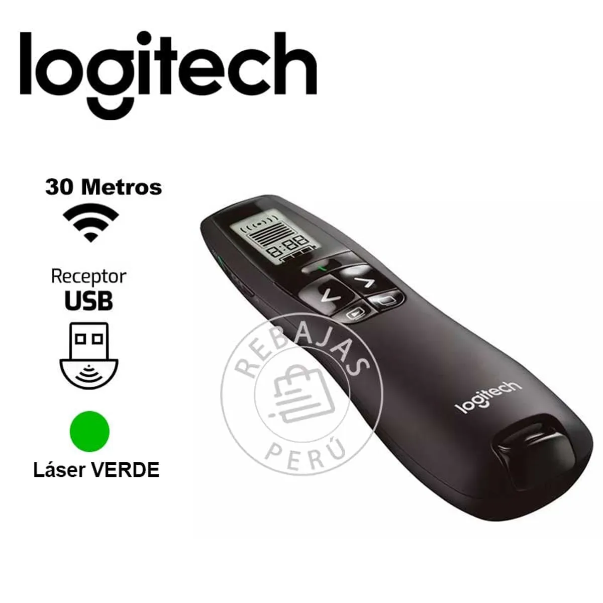 LOGITECH - Logitech R800 Presentador inalámbrico con láser verde y pantalla LCD