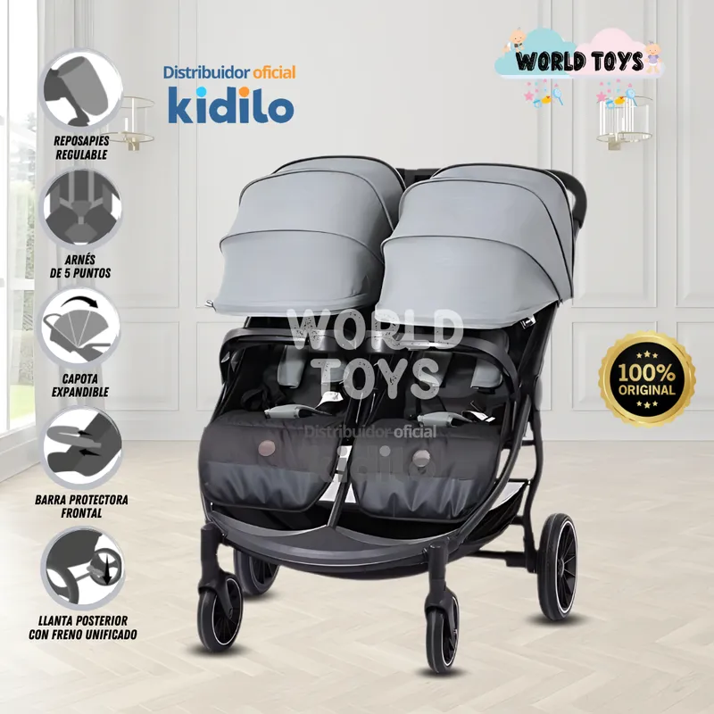KIDS - Coche Mellicero Kidilo«TWIN STROLLER» Gray