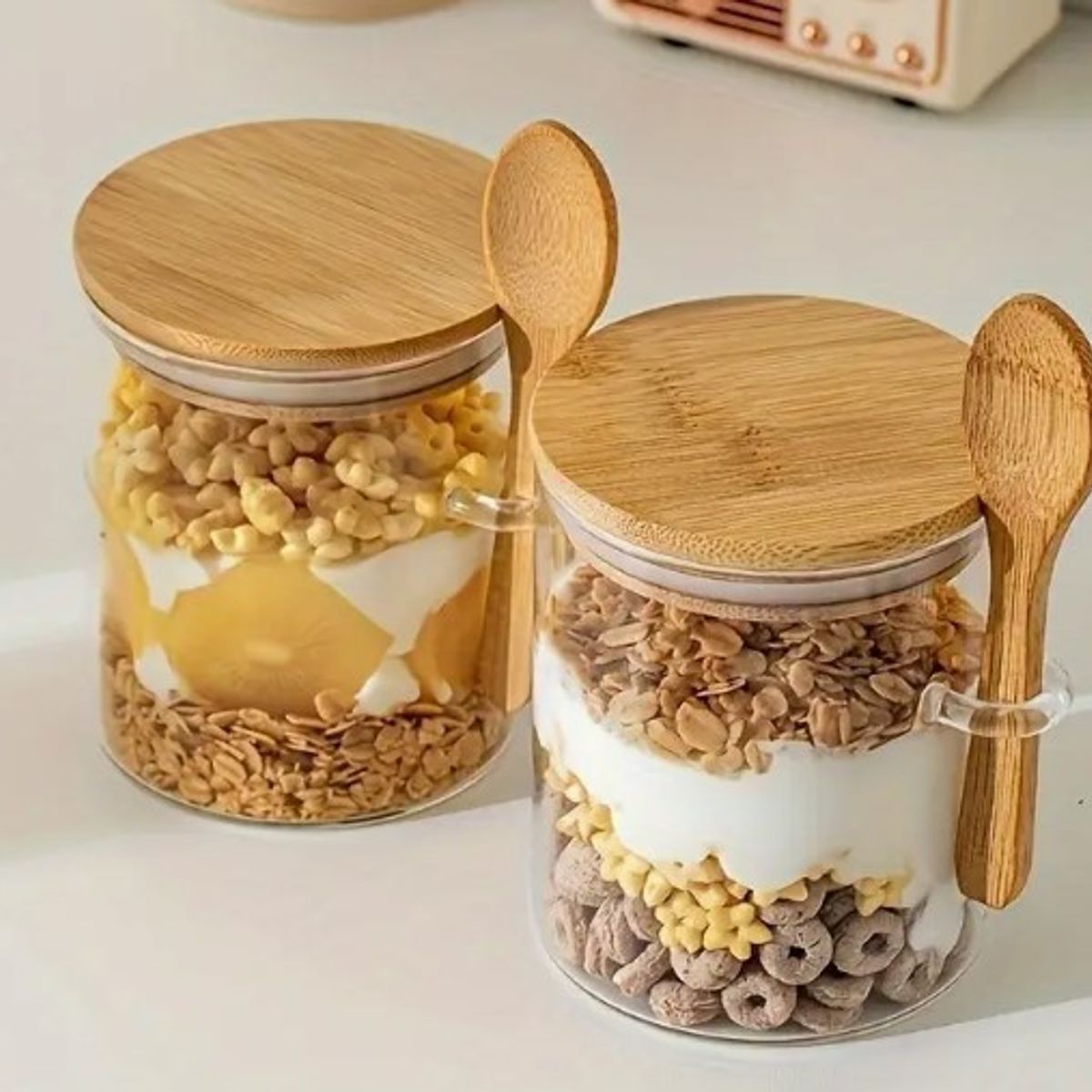 GENERICO - Pack x 2 Canister de Vidrio con Tapa y Cuchara de Bambú 500ml