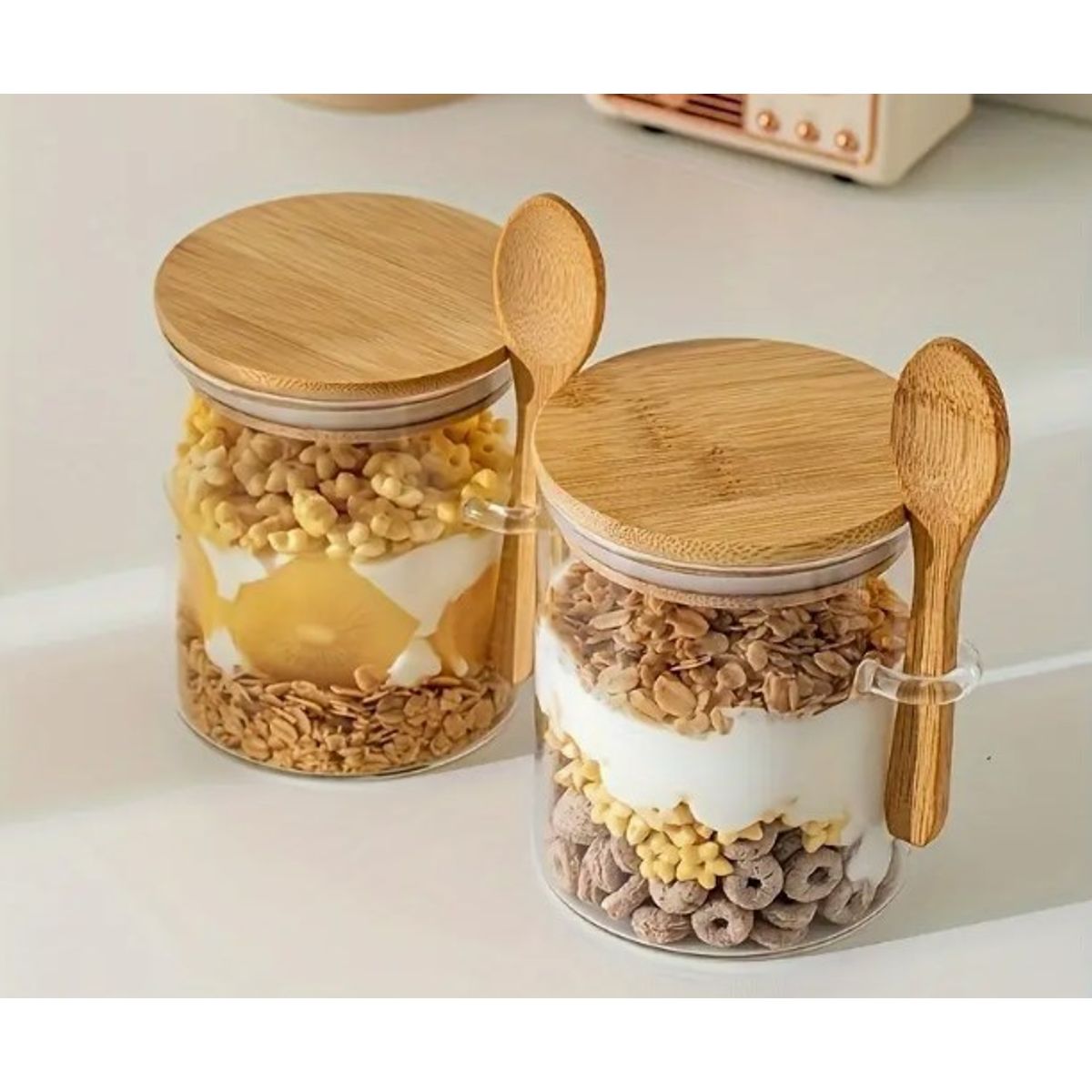 GENERICO - Pack x 2 Canister de Vidrio con Tapa y Cuchara de Bambú 500ml