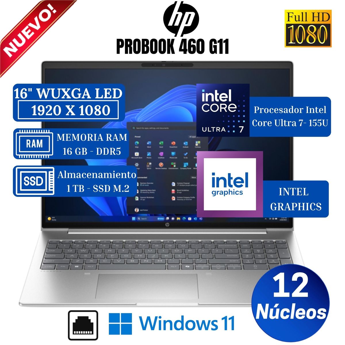 HP - Laptop HP Probook 460 G11 16” WUXGA IPS,Core Ultra 7-155U, Ram 16GB, Ssd 1TB, Win 11 Pro