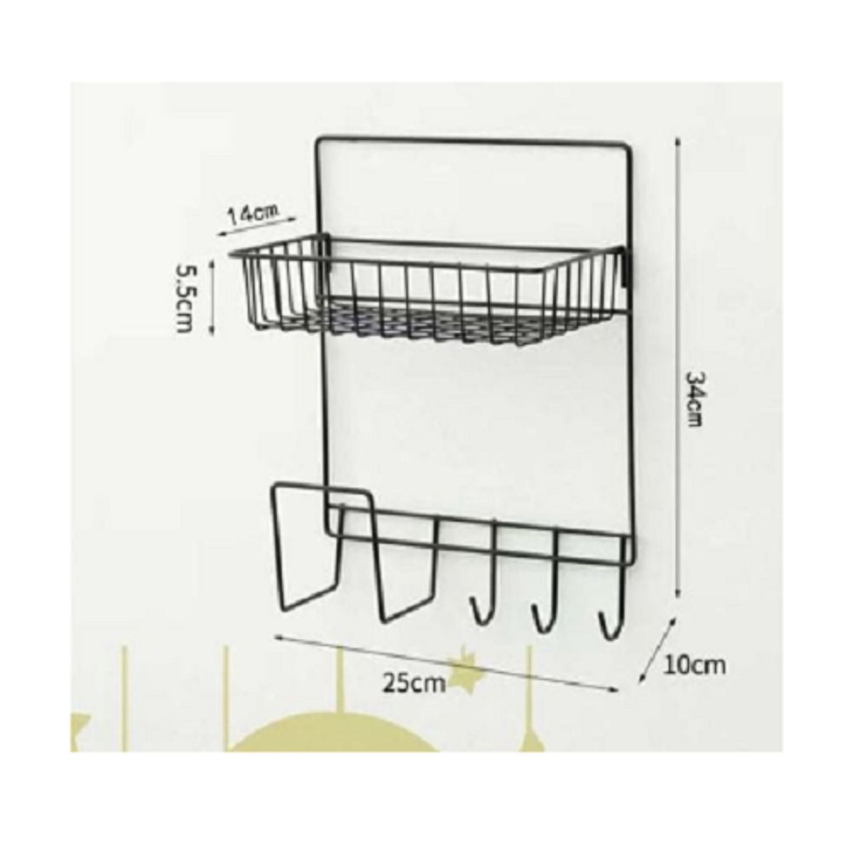 GENERICO - Organizador Colgante de Pared Metálico con Perchero Negro