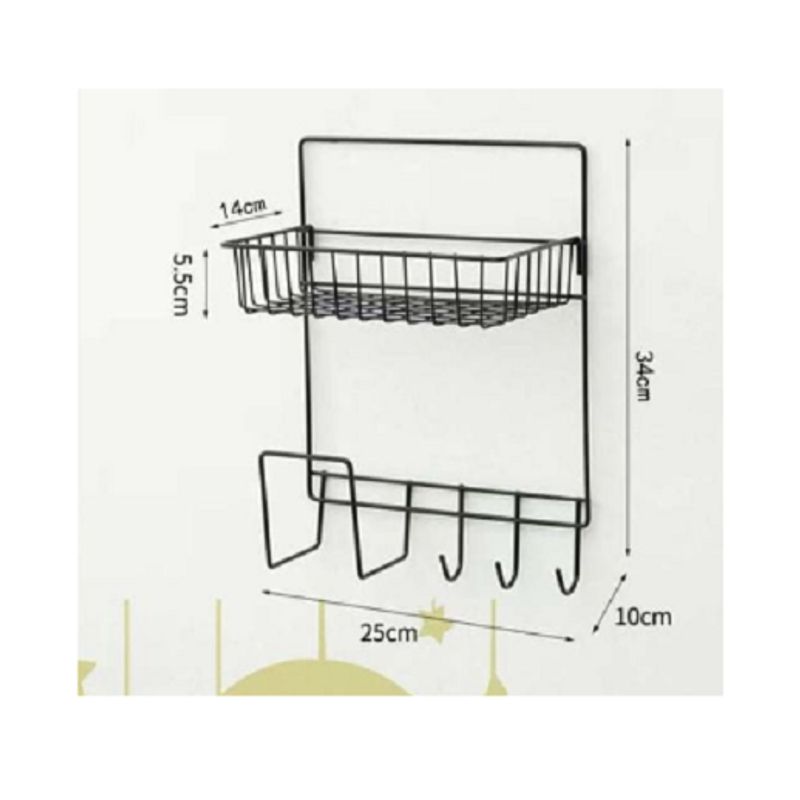 GENERICO - Organizador Colgante de Pared Metálico con Perchero Negro