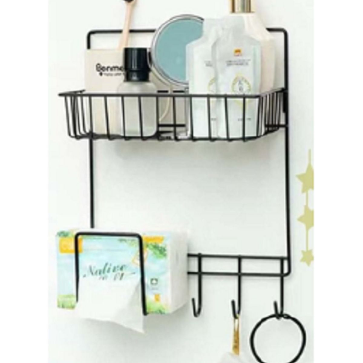 GENERICO - Organizador Colgante de Pared Metálico con Perchero Negro