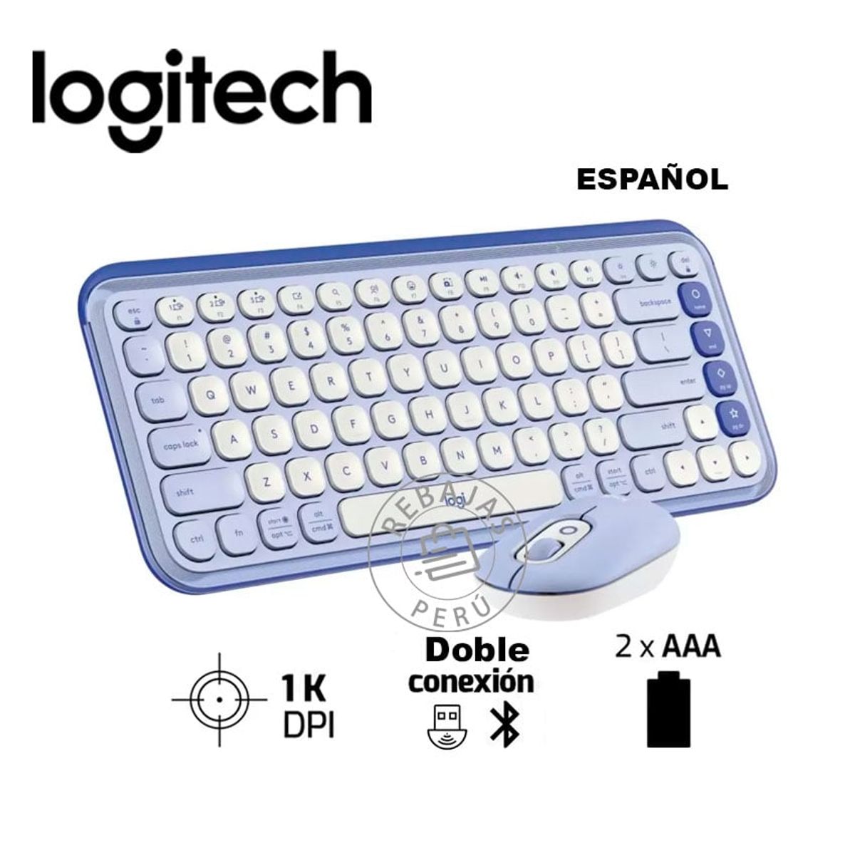 LOGITECH - Teclado y Mouse Logitech Pop Icon Lilac  Conexión Inalámbrica