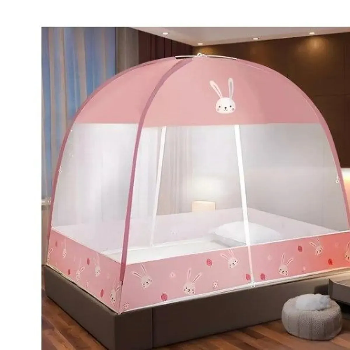 OEM - MOSQUITERO PLEGABLE PARA CAMA 2PLAZAS ROSADO