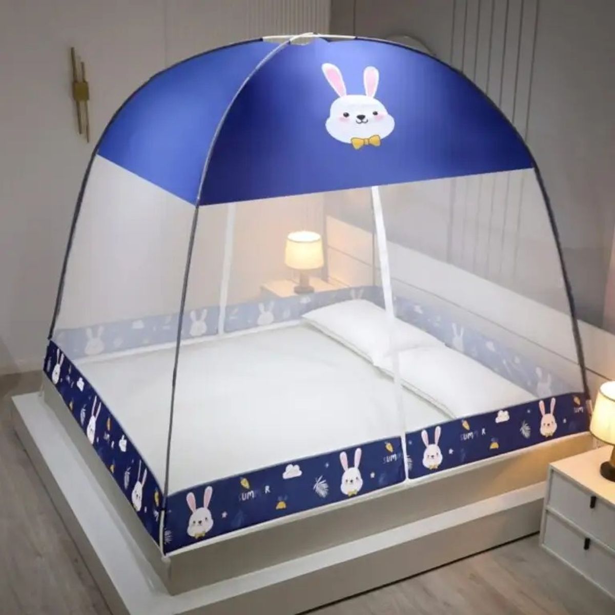 OEM - MOSQUITERO PLEGABLE PARA CAMA 2PLAZAS  AZUL
