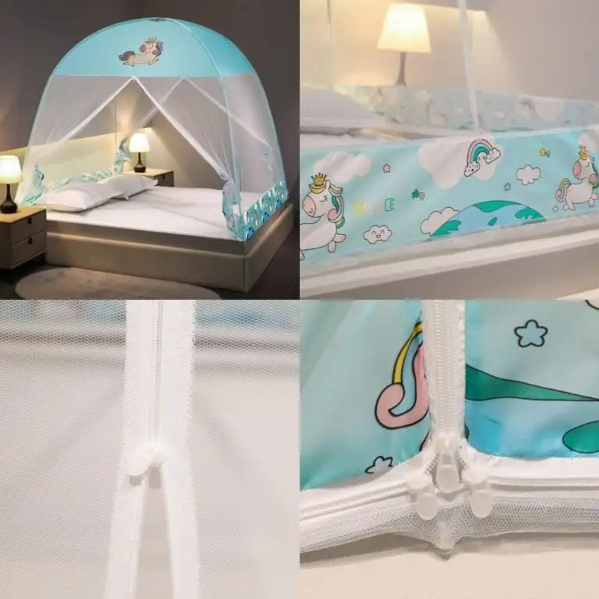 OEM - MOSQUITERO PLEGABLE PARA CAMA 2PLAZAS  AZUL