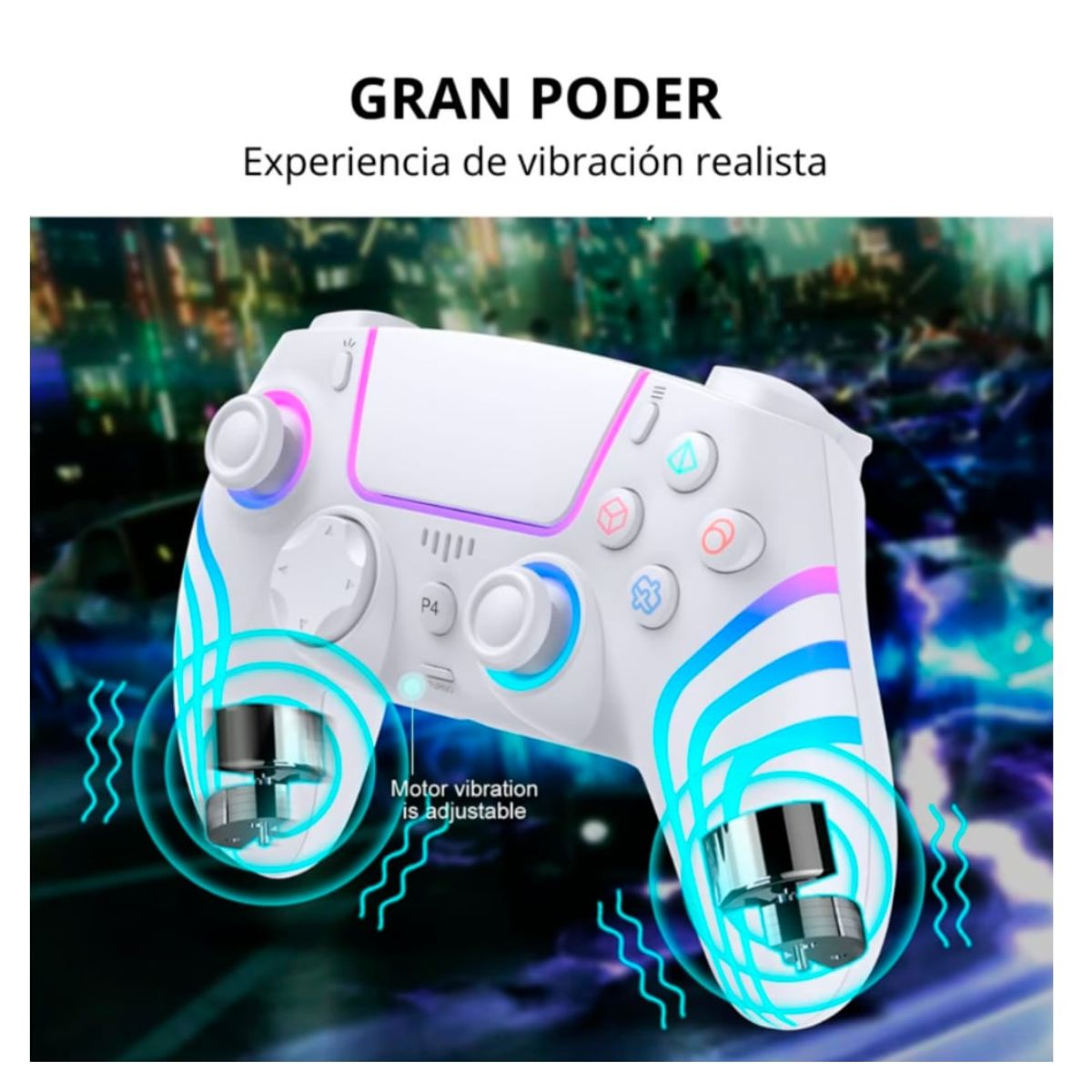 GENERICO - Mando PS4 Inalámbrico Blanco con 4 Efectos de Luz SEISA SJ-4013B