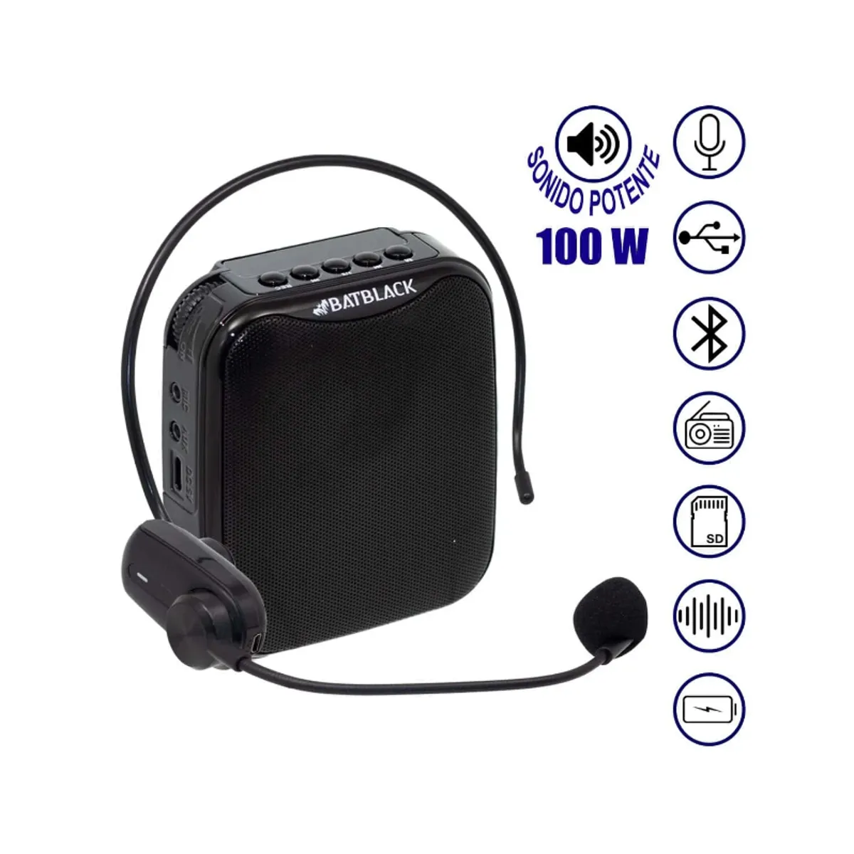BATBLACK - Mini Amplificador de Voz Recargable Profesional Inalambrico BT-V317