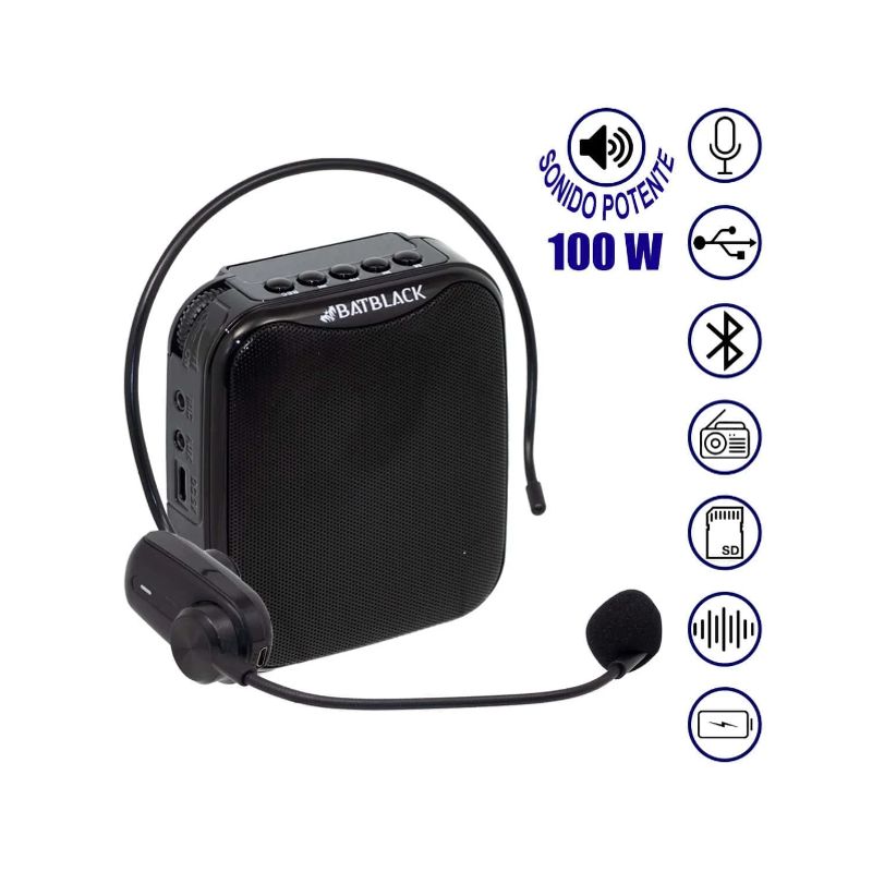 BATBLACK - Mini Amplificador de Voz Recargable Profesional Inalambrico BT-V317