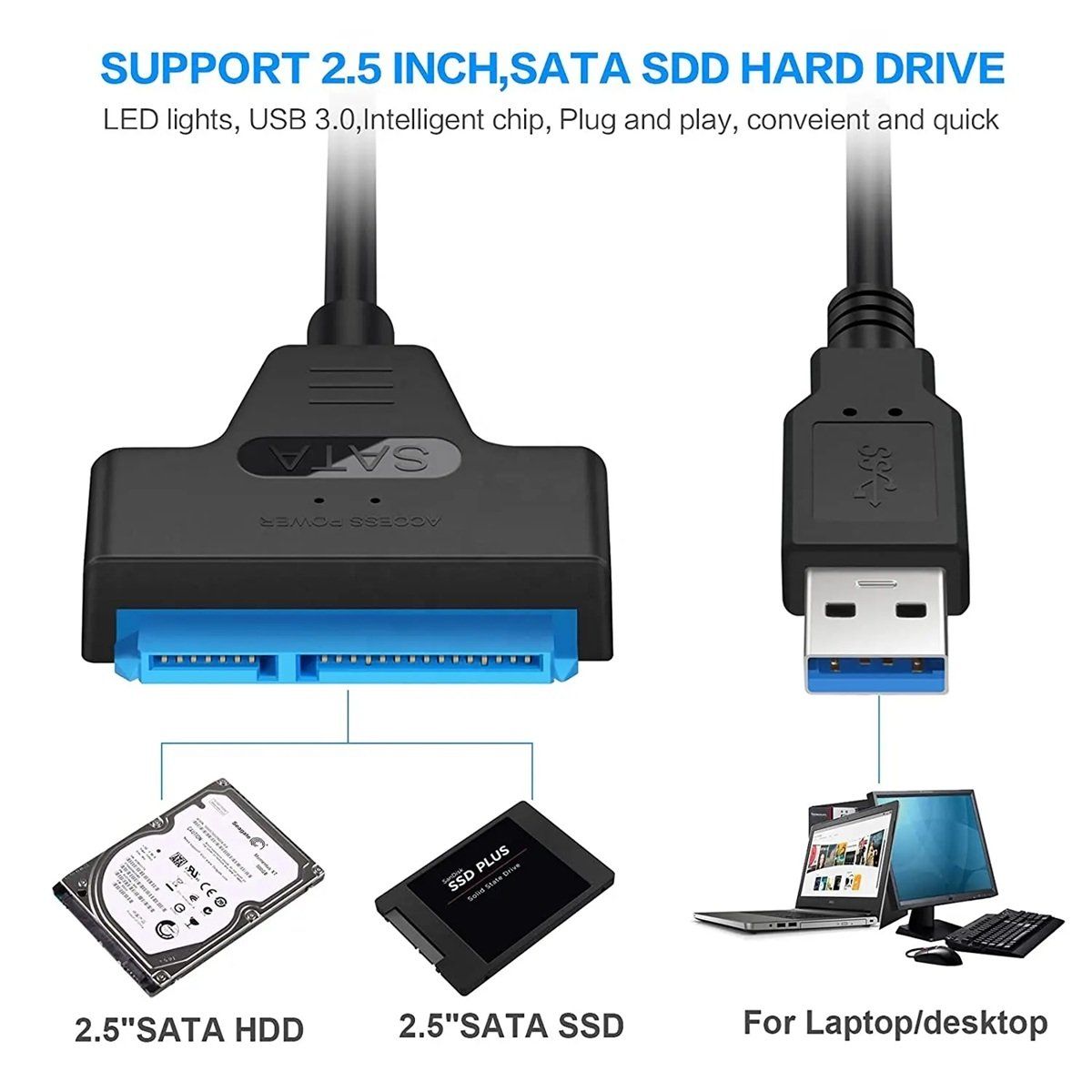 OEM - Cable Adaptador Usb 3.0 A Sata para Disco Hdd Y Ssd de 2.5