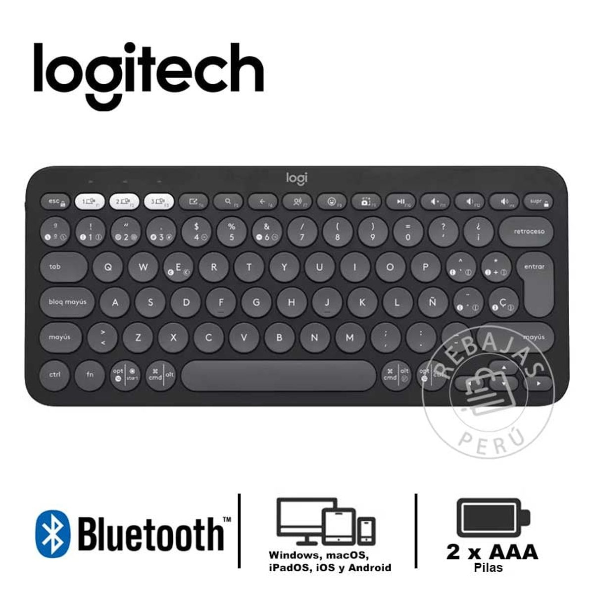 LOGITECH - Logitech Pebble 2 K380S Teclado Bluetooth Inalámbrico Compacto Grafito