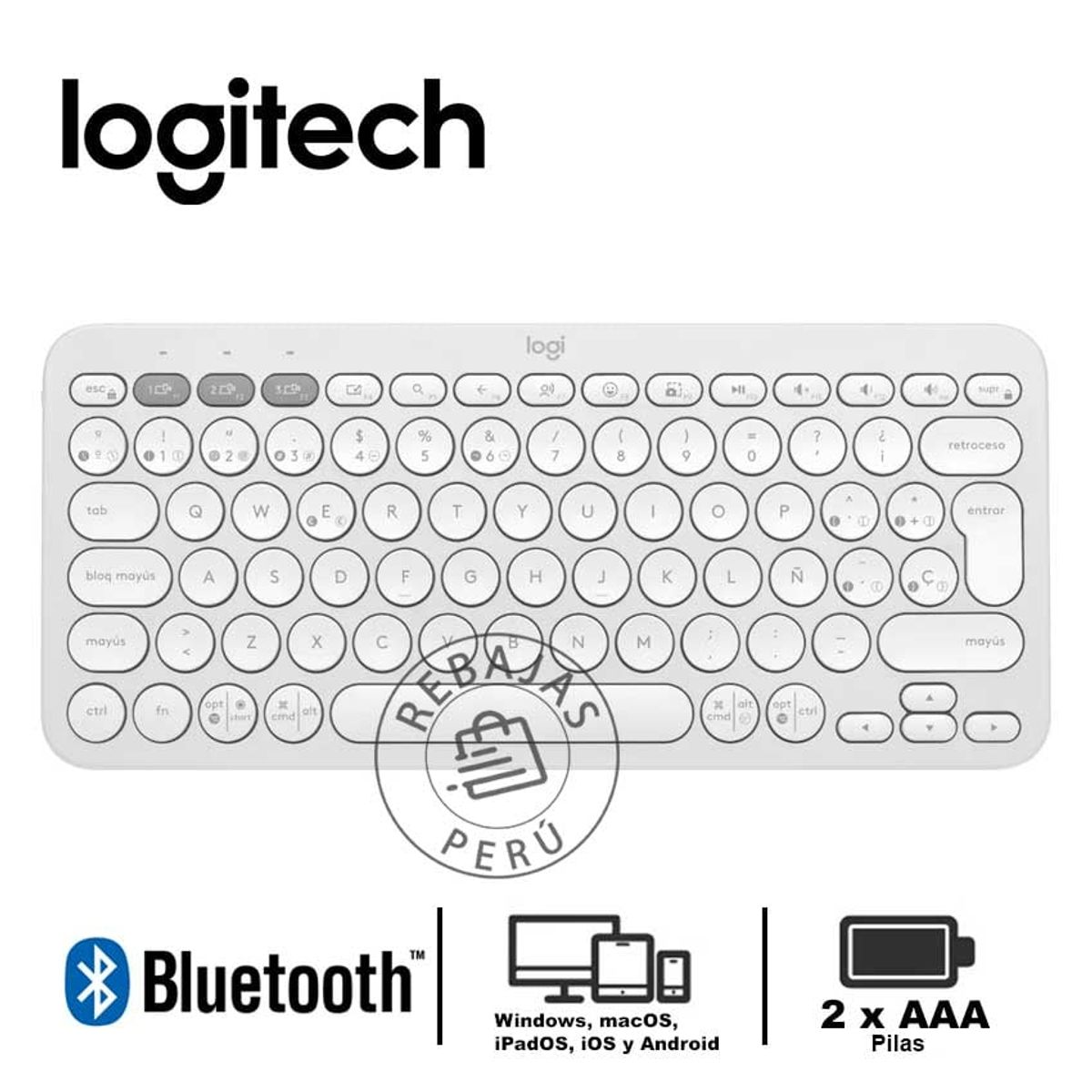 LOGITECH - Logitech Pebble 2 K380S Teclado Bluetooth Inalámbrico Compacto Blanco